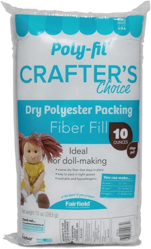Fairfield Poly-Fil Crafters Choice, Dry Polyester Packing Fiber Fill, Stuffing for Stuffed Animals, Toys, Dolls, and More, Machine-Washable Poly-Fil Fiber Fill, 10-ounce Bag