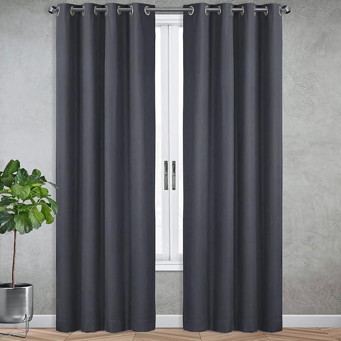 SUN+BLK Nantes Luxury Insulated Total Blackout Grommet Single Curtain Panel, Noise Reducing, Light Blocking, Grey, 52x63