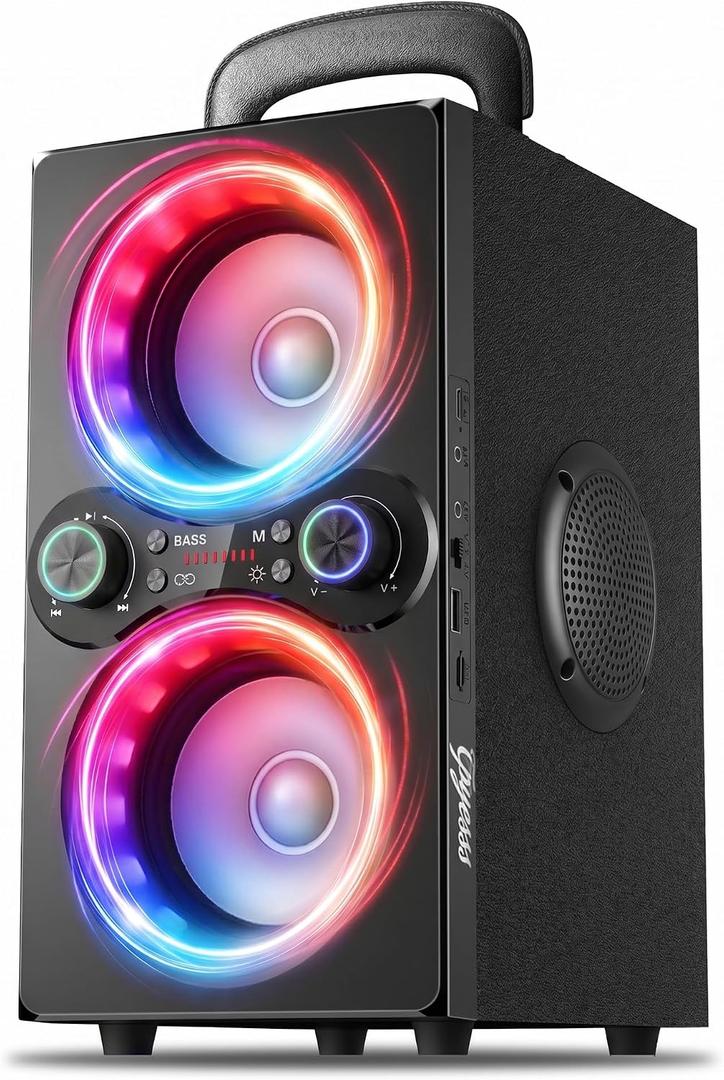 TPyesss Party Loud Bluetooth Speaker: 80W Peak Powerful Bass, Long Playtime, Vibrant Lights, Portable Wireless Speakers with TWS Pairing, Large Subwoofer for Outdoor, Garage & Home