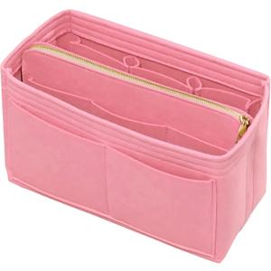 Purse Organizer Insert with Zipper Felt Bag Organizer Handbag Organizer Insert Bag in Bag Organizer with Key Chain for Tote Purse Bag Pink Large
