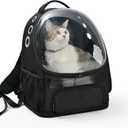 Amazon Basics Pet Carrier Backpack for Small Cats & Dogs, Collapsible Travel Carrier with Bubble Window & Breathable Mesh, Foldable for Travel, Black