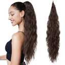 Flufymooz Ponytail Extension, Flexible Wrap Around Ponytail Extension, Long Wavy Curly Ponytail Hair Extensions, Natural Ponytail Synthetic Hairpiece for Women, 26 Inch (Dark Chocolate Brown)