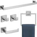 TURS 5-Piece Bathroom Hardware Set Brushed Nickel Towel Bar Set SUS304 Stainless Steel Bathroom Accessories Kit Wall Mounted. (Brushed Steel)