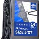 RAINDEWAY Tarps Heavy Duty Waterproof 5x7 Feet -14 Mils Super Heavy Duty Tarp with Metal Rings and Reinforced Corners and Edges, UV Resistant, Multipurpose Poly Tarp,Blue/Gray tarp