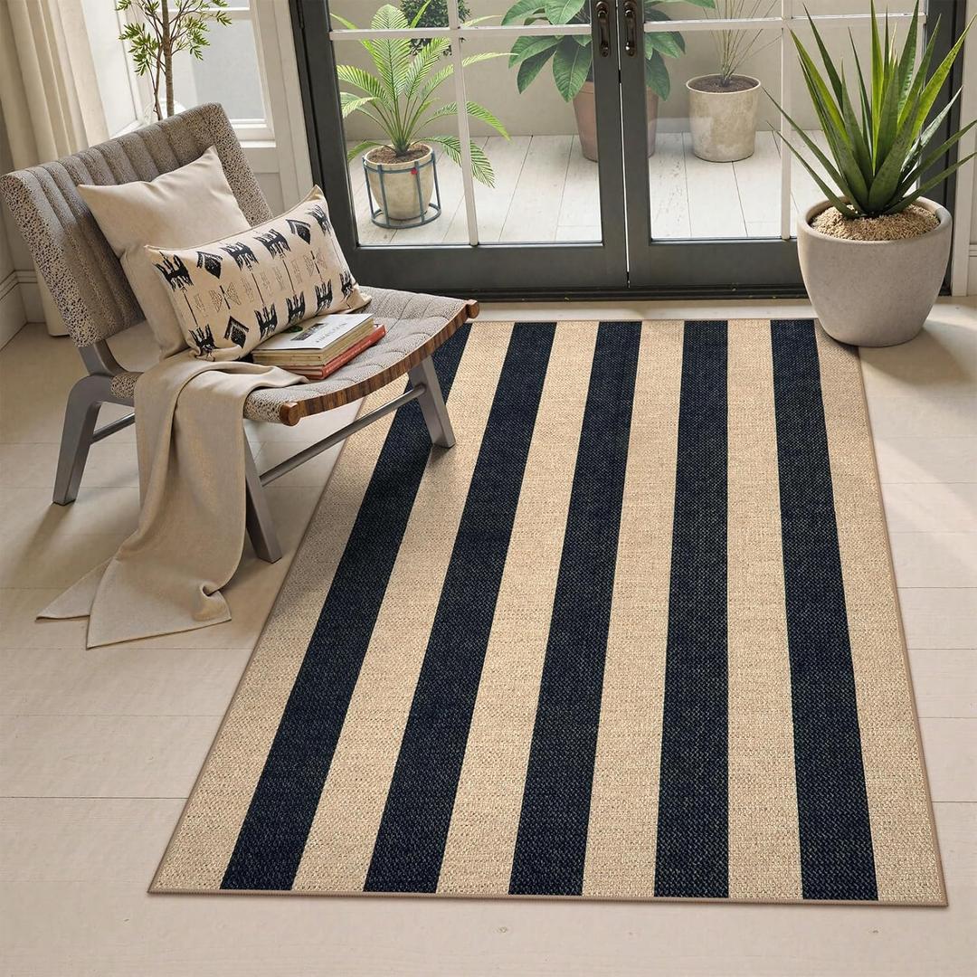Lahome Striped Easy Jute Outdoor Patio Rug, 3x5 Washable Rugs for Entryway Porch, Farmhouse Neutral Non Shedding Indoor Outdoor Carpet for Entry Kitchen Guestroom Deck Foyer