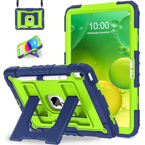 WESOROL Case for iPad A16 11th Generation 11 Inch (2025) iPad 10th Generation 10.9 Inch (2022),i Pad A16 Case Military Grade Shockproof Cases with Pencil Holder Shoulder Strap,Navy Green