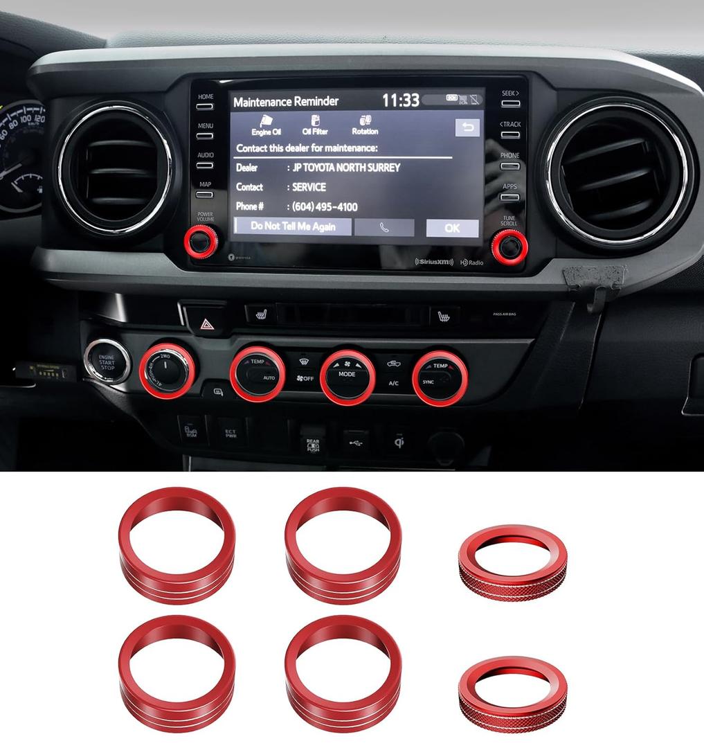 Interior Accessories for Toyota Tacoma 2023 2022 2021 2020 with 8" or 7" Touchscreens, Decorated Button Knob Covers for Air Conditioner AC Audio CD Radio Switch, Aluminum Alloy Trim Knob Rings, 6PCS (TEMP)