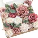 Ling's moment Fake Flowers Box, Faux Artificial Greenery Stems Foam Roses Berry Silk Peonies Eucalyptus Fabric Flower for Centerpieces Bouquet Wedding Floral Vase, Cinnamon Rose & Ivory, Grand Combo