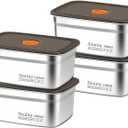 4-Pack] 1500ml Bento Box Food Storage Container, SUS316L Stainless Steel Plates with Lids, Leakproof Rectangle Storage Pan for Meal Prep, Fridge, Freezer & Lunch