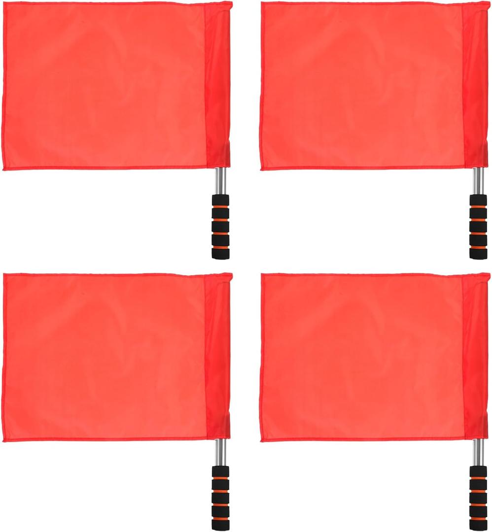 4Pcs Red Referee Flags with Stainless Steel Poles and Sponge Handles 7X5.5 Inch Signal Flags for Track and Field Officials and Outdoor Sports