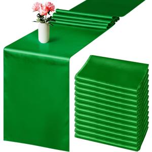 Aneco Satin 12 Pack Table Runner 12 x 108 Inch Emerald Long Wedding Satin Silk Table Runner for Wedding Banquet Graduations Birthday Party Decoration