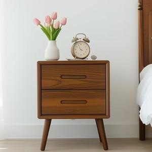 Towood Lifee Nightstand, Solid Wood Night Stand Table, Mid Century Modern Bedside Table w/ 2 Drawer, Side Table for Bedroom, Oak Wooden End Table, 15.75" W x 13.78" D x 19.68" H, Walnut