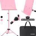 CAHAYA Sheet Music Stand & Tabletop Music Stand Solid Back with Carrying Bag for Books Notes Laptop Tablet Pink CY0194
