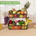 2 Tier Fruit Basket for Kitchen Counter with 2 Banana Hangers, Countertop Metal Bread Basket with Wooden Handle, Large Storage Stand for Vegetables, Snacks, Eggs, Produce Storage Black