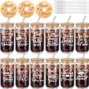 Tioncy 12 Set Nurses Week Appreciation Gifts Bulk for Women 16oz Glass Cups with Bamboo Lids and Straws Brushes Nurse Assistant Rn Gifts Coffee Cup for Work Graduation School Lab Week Supplies