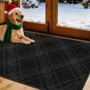 COSY HOMEER Plaid Door Mat 32" x 48",Dirt Trapper Entryway Rugs,Non-Slip Washable Farmhouse Doormat,Low Profile Welcome Mats for Paws Black