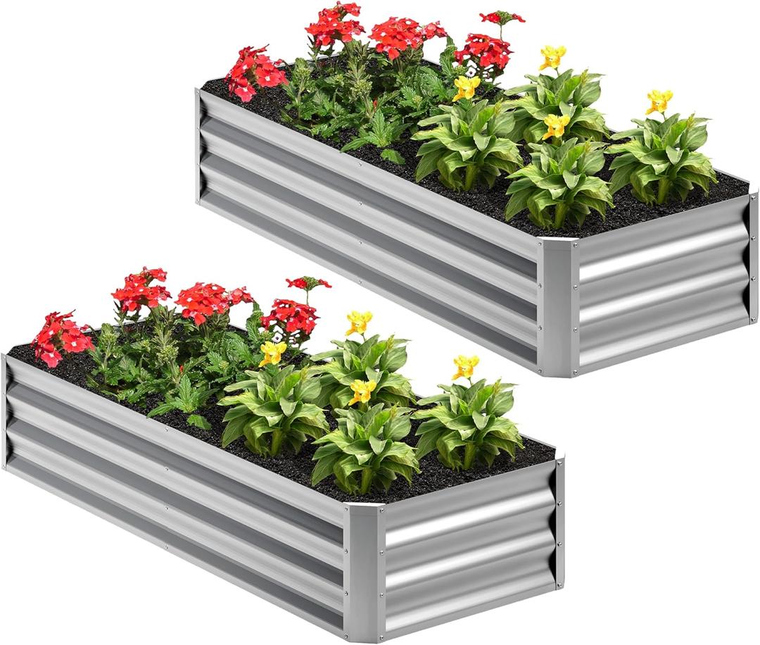 2PCS 4x2x1FT Galvanized Raised Garden Bed,Planter Raised Beds-Metal Garden Box,Large Plant for Outdoor Planting, Vegetables BedFlower,herb-Silver