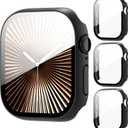 3 Pack for Apple Watch Series 10/11 46mm Cases with 9H Tempered Glass Screen Protector Cover Touch Sensitive,Scratch Resistant,Ultra-Thin Hard PC Case for iWatch Series 10/11 46mm (Black(HD))