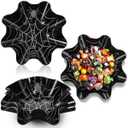 Tioncy 4 Pcs Halloween Spider Web Plastic Bowls 8 Inch Black Spider Web Reusable Snack Dishes Serving Tray for Scary Party Candy Treats Fruits Dish Serving Tableware Haunted House Supplies