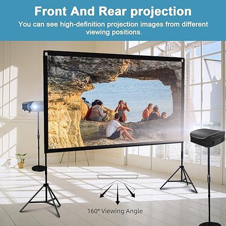 Projector Screen with Stand, Towond 120 inch Portable Movie Screen Indoor Outdoor 16:9 HD Front Rear Projection Screen with Carry Bag Wrinkle-Free and Foldable Polyester Fabric Design for Home Theater