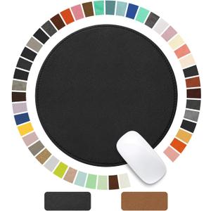 Mouse Pad，Round Mouse Pad，PU Mouse Pad，Leather Mouse Pad with Stitched Edge Micro-Fiber Base with Non-Slip Waterproof，Mouse Pad for Computers，Laptop，9 x 9 Inch (Black)