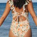 CUPSHE Women's Ruffled One Piece Swimsuit V Neck Lace Up (Orange, S)