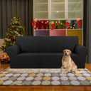 KEKUOU Stretch Sofa Cover Slipcover ，Couch Covers for 3 Cushion Couch Sofa pet Friendly (78"-94") Furniture Protector Sofa with Elastic Bottom for Kids,Dog, Jacquard Small Checked (Large,Black)
