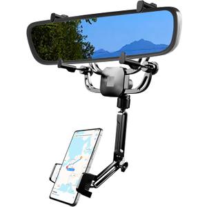 Karmus Rear View Mirror Phone Holder for Car  Universal Rearview Mirror Mount for iPhone & Android, All-Metal Arm, 360 Rotation No Suction Needed Car Cell Phone Holder Secure Fit for Most Vehicles (For narrow rearview mirrors ((1.30-2.08in), Manual Clamp Black)