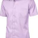 JEMITOP Men's Stretch Slim Fit Dress Shirts Formal Wedding Prom Short Sleeve Button Down Shirt with Pocket (Purple, L)