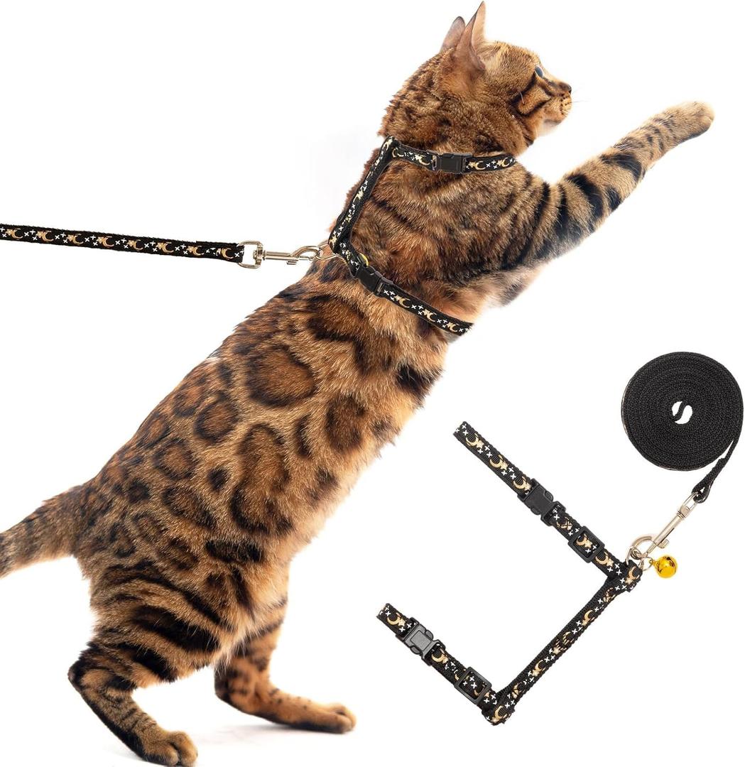 PUPTECK Adjustable Cat Harness and Leash Set Escape Proof Kitten Strap Collar for Walking Travel, Moon&Star (Small)