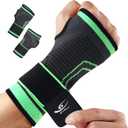 HiRui 2-Pack Wrist Brace Wrist Wraps, Hand Compression Sleeves with Wrist Straps Support for Fitness Weightlifting MTB Tendonitis Carpal Tunnel Arthritis Pain Relief (Green, Medium)