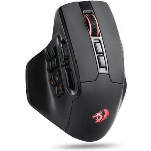 Redragon M811 PRO Wireless MMO Gaming Mouse, 15 Programmable Buttons RGB Gamer Mouse w/Ergonomic Natural Grip Build, 10 Side Macro Keys, Software Supports DIY Keybinds & Backlit (Black)