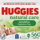 Huggies Natural Care Sensitive Baby Wipes, Unscented, Hypoallergenic, 99% Purified Water, 10 Flip-Top Packs (560 Wipes Total)