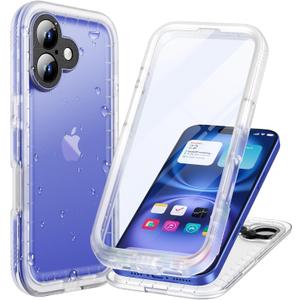 Cozycase for iPhone 16 Case Waterproof - 360 Heavy Duty with Screen/Camera Protector Shockproof IP68 Underwater Dustproof Water Dust Shock Proof Full Body/Front and Back Case Frosted Clear 6.1 inch