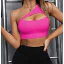 SHENHE Women's One Shoulder Cut Out Sports Bra Workout Gym Yoga Crop Tops Hot Pink, Medium