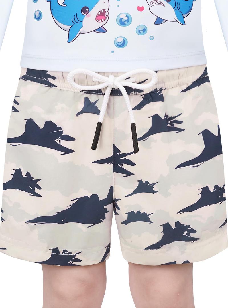 BliBliTaTa Boys Swim Trunks Quick Dry with Stretch Compression Liner, Beach Shorts for Toddler, Swimwear 2T 3T 4T 5 6 7 8 10 12 14 16 Years Jet fighter-2T