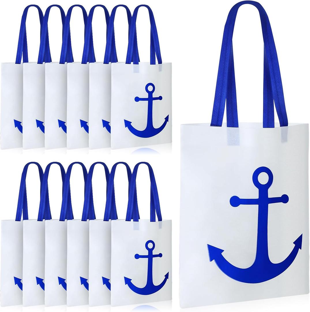 24 Pcs Anchor Bags Summer Cruise Gift Bags Large Nautical Totes Gift Exchange Ideas Non Woven Totes for Cruise Wedding Party