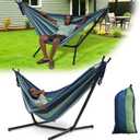 Hammock with Stand for Outside,600lb Weight Capacity Adjustable Height 3-in-1 Portable Hammock for Outdoor&Indoor Camping Backyard Bedroom(Hammock, Stand & Carry Bag) (Blue)
