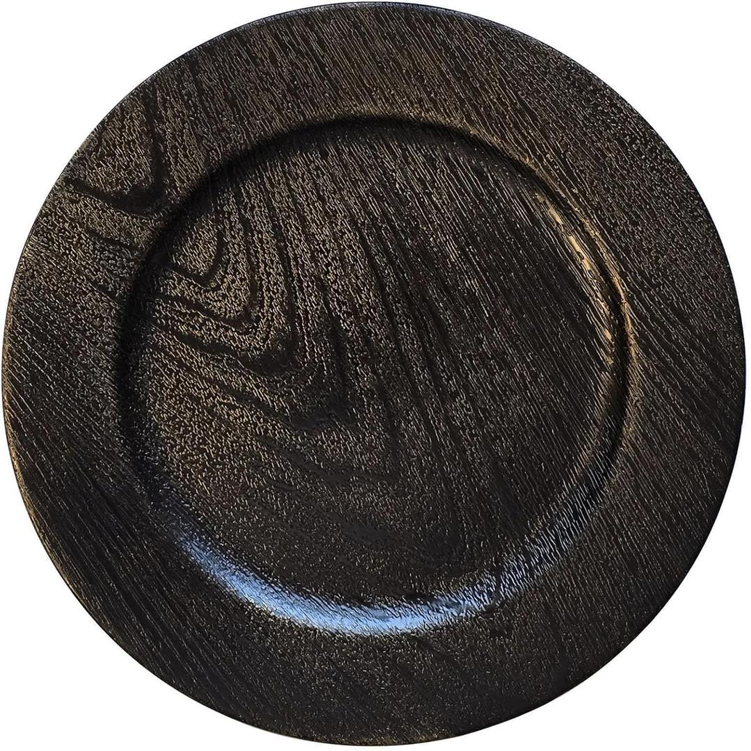 Opexscal 13" Antique Black Charger Plates, Round Charger for Dinner Plates, Farmhouse Plate Chargers, Rustic Table Chargers for Parties, Family Dinners, 6Pcs