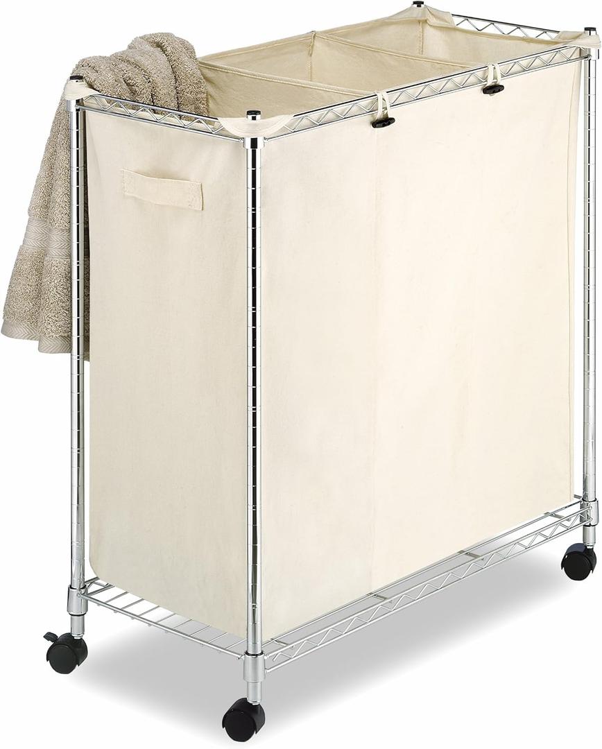 Whitmor 3 Section Rolling Supreme Laundry Sorter with Removable Canvas Bags