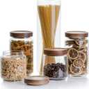 Kanwone Airtight Food Storage Containers with Bamboo lids set of 5, Stackable Food Storage Containers, Glass Canisters for Pantry, kitchen, Flour, Sugar, Tea, Coffee, Pasta, Cookies, Rice and Spice