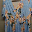 Xpenyo Maternity Maxi Dress Women Casual Wrap Long Baby Shower Pregnancy Dresses (Flower Light, XL, Blue)