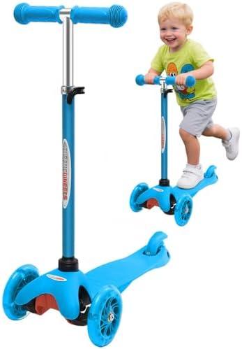 Amazon.com : ChromeWheels Scooter for Kids, Deluxe 3 Wheel Scooter for Toddlers 4 Adjustable Height Glider with Kick Scooters, Lean to Steer with LED Flashing Light for Ages 3-6 Girls Boys, Light Blue : Sports & Outdoors