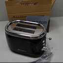 Mueller Retro Toaster 2 Slice with 7 Browning Levels and 3 Functions: Reheat, Defrost & Cancel, Stainless Steel Features, Removable Crumb Tray, Under Base Cord Storage, Black