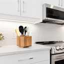 Acacia Wood Extra Large Rotating Utensil Holder for Kitchen Counter, Wooden Utensil Holder with 4 Compartments