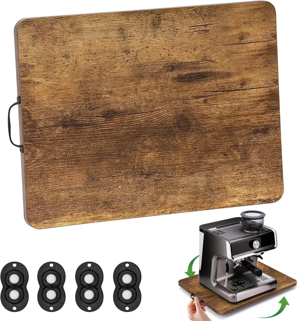 Appliance Slider, Sliding Tray for Coffee Maker, Coffee Pot Slider for Countertop, 360 Rolling Tray Appliance Slider for Kitchen Appliances- Rustic Brown (13 X 14)