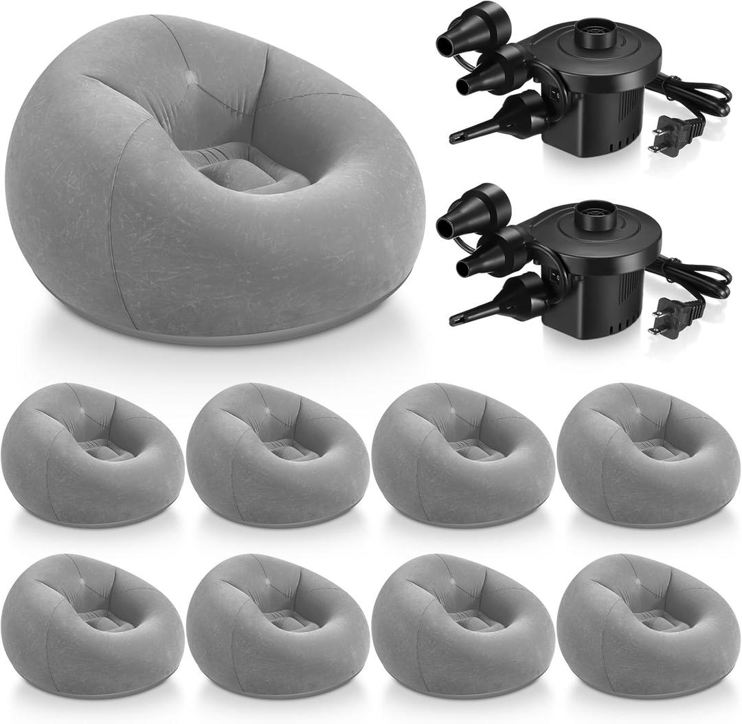 Realspring 6 9 12 Pcs Inflatable Bean Bag Chairs for Adults with Electric Air Pump, Blow up Couch Folding Portable Inflatable Couch Lazy Sofa for Outdoor Movie Night Camping(Grey,9 Pcs), 38.5x 21.6x 11 inches