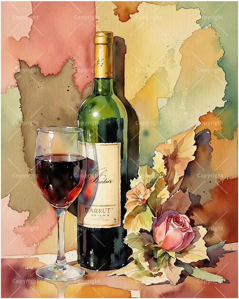 Wine and Flower Art Paint by Numbers Kit for Adults - DIY Wine Bottle and Colorful Glass Painting on Canvas 16x20 Inches,Acrylic Paint Set,Suitable for Beginners,Art for Home Decoration/Gift