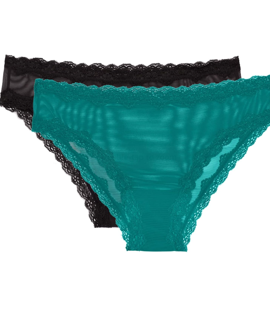 Smart & Sexy Women's Mesh & Lace Cheeky Brief Panties, 2 Pack, 9 Size