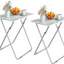Folding TV Tray Table Set of 2,Dinner Snack Trays Table for Eating on Couch,Portable Metal Dinner Table for Small Sofa Bedside Tables with Light Weight, 15 x 18.9 x 26 in(Smoky Grey,2PCS)